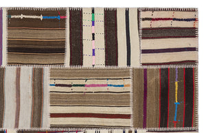 Striped Over Dyed Kilim Patchwork Unique Rug 5'3'' x 7'7'' ft 160 x 230 cm