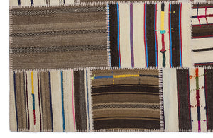 Striped Over Dyed Kilim Patchwork Unique Rug 5'3'' x 7'7'' ft 160 x 230 cm