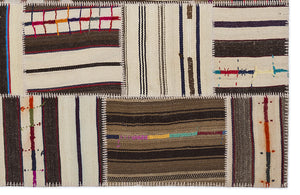 Striped Over Dyed Kilim Patchwork Unique Rug 5'3'' x 7'7'' ft 160 x 230 cm