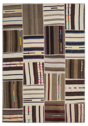 Striped Over Dyed Kilim Patchwork Unique Rug 5'3'' x 7'7'' ft 160 x 230 cm