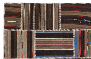 Striped Over Dyed Kilim Patchwork Unique Rug 5'3'' x 7'7'' ft 160 x 230 cm