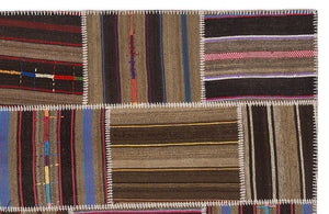 Striped Over Dyed Kilim Patchwork Unique Rug 5'3'' x 7'7'' ft 160 x 230 cm