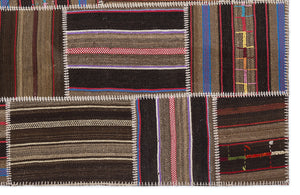 Striped Over Dyed Kilim Patchwork Unique Rug 5'3'' x 7'7'' ft 160 x 230 cm