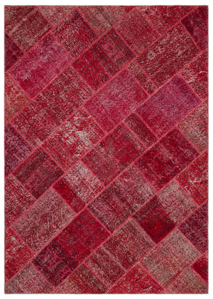 Red Over Dyed Patchwork Unique Rug 5'3'' x 7'7'' ft 160 x 230 cm