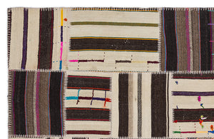 Striped Over Dyed Kilim Patchwork Unique Rug 5'3'' x 7'7'' ft 160 x 230 cm