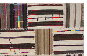 Striped Over Dyed Kilim Patchwork Unique Rug 5'3'' x 7'7'' ft 160 x 230 cm