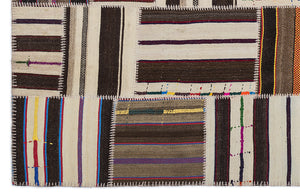 Striped Over Dyed Kilim Patchwork Unique Rug 5'3'' x 7'7'' ft 160 x 230 cm