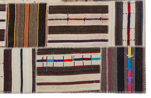 Striped Over Dyed Kilim Patchwork Unique Rug 5'3'' x 7'7'' ft 160 x 230 cm