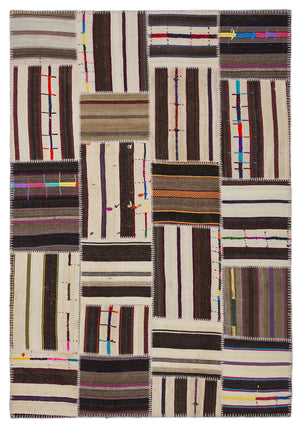 Striped Over Dyed Kilim Patchwork Unique Rug 5'3'' x 7'7'' ft 160 x 230 cm