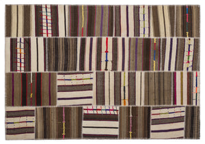 Striped Over Dyed Kilim Patchwork Unique Rug 5'3'' x 7'7'' ft 160 x 230 cm