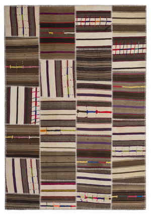 Striped Over Dyed Kilim Patchwork Unique Rug 5'3'' x 7'7'' ft 160 x 230 cm