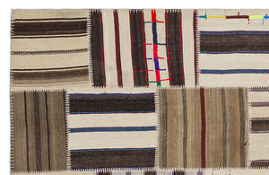Striped Over Dyed Kilim Patchwork Unique Rug 5'3'' x 7'7'' ft 160 x 230 cm
