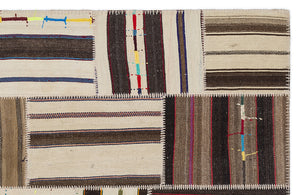 Striped Over Dyed Kilim Patchwork Unique Rug 5'3'' x 7'7'' ft 160 x 230 cm