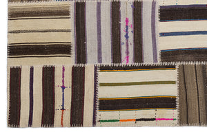 Striped Over Dyed Kilim Patchwork Unique Rug 5'3'' x 7'7'' ft 160 x 230 cm