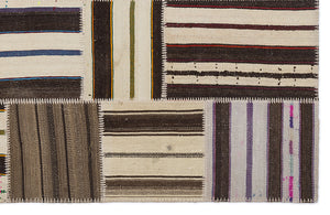 Striped Over Dyed Kilim Patchwork Unique Rug 5'3'' x 7'7'' ft 160 x 230 cm
