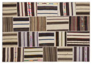 Striped Over Dyed Kilim Patchwork Unique Rug 5'3'' x 7'7'' ft 160 x 230 cm