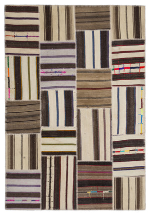 Striped Over Dyed Kilim Patchwork Unique Rug 5'3'' x 7'7'' ft 160 x 230 cm