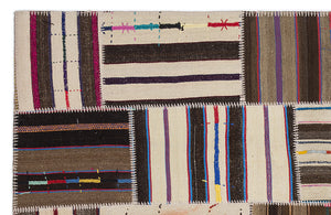 Striped Over Dyed Kilim Patchwork Unique Rug 5'3'' x 7'7'' ft 160 x 230 cm