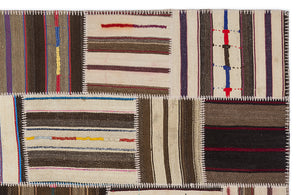 Striped Over Dyed Kilim Patchwork Unique Rug 5'3'' x 7'7'' ft 160 x 230 cm