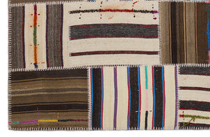 Striped Over Dyed Kilim Patchwork Unique Rug 5'3'' x 7'7'' ft 160 x 230 cm