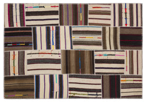 Striped Over Dyed Kilim Patchwork Unique Rug 5'3'' x 7'7'' ft 160 x 230 cm
