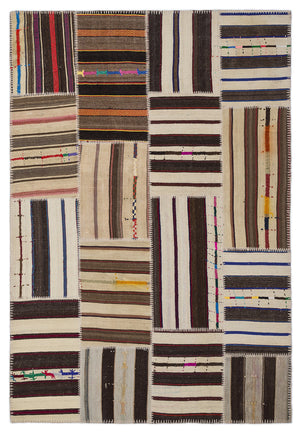 Striped Over Dyed Kilim Patchwork Unique Rug 5'3'' x 7'7'' ft 160 x 230 cm