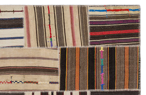 Striped Over Dyed Kilim Patchwork Unique Rug 5'3'' x 7'7'' ft 160 x 230 cm