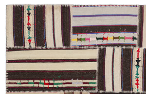 Striped Over Dyed Kilim Patchwork Unique Rug 5'3'' x 7'7'' ft 160 x 230 cm