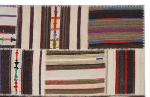 Striped Over Dyed Kilim Patchwork Unique Rug 5'3'' x 7'7'' ft 160 x 230 cm