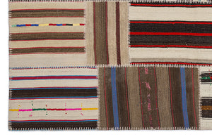 Striped Over Dyed Kilim Patchwork Unique Rug 5'3'' x 7'7'' ft 160 x 230 cm
