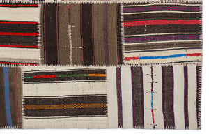 Striped Over Dyed Kilim Patchwork Unique Rug 5'3'' x 7'7'' ft 160 x 230 cm