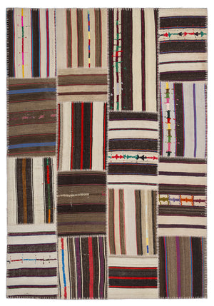 Striped Over Dyed Kilim Patchwork Unique Rug 5'3'' x 7'7'' ft 160 x 230 cm
