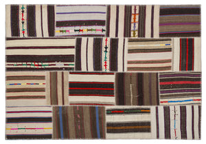 Striped Over Dyed Kilim Patchwork Unique Rug 5'3'' x 7'7'' ft 160 x 230 cm