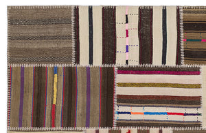 Striped Over Dyed Kilim Patchwork Unique Rug 5'3'' x 7'7'' ft 160 x 230 cm