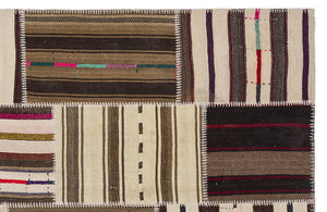 Striped Over Dyed Kilim Patchwork Unique Rug 5'3'' x 7'7'' ft 160 x 230 cm