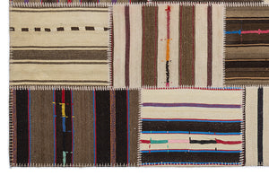 Striped Over Dyed Kilim Patchwork Unique Rug 5'3'' x 7'7'' ft 160 x 230 cm