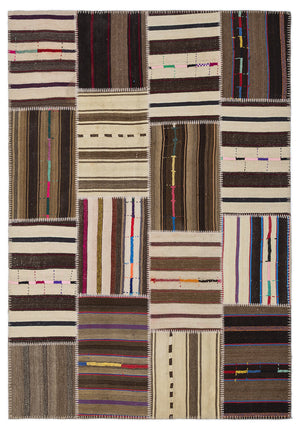 Striped Over Dyed Kilim Patchwork Unique Rug 5'3'' x 7'7'' ft 160 x 230 cm