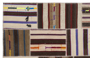 Striped Over Dyed Kilim Patchwork Unique Rug 5'3'' x 7'7'' ft 160 x 230 cm
