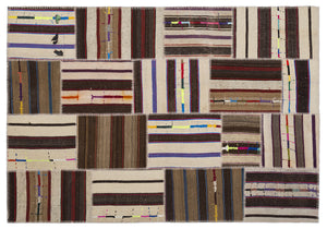 Striped Over Dyed Kilim Patchwork Unique Rug 5'3'' x 7'7'' ft 160 x 230 cm