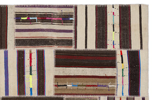Striped Over Dyed Kilim Patchwork Unique Rug 5'3'' x 7'7'' ft 160 x 230 cm