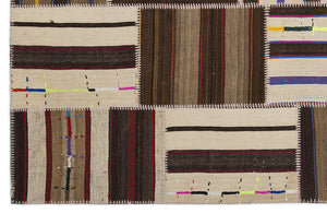 Striped Over Dyed Kilim Patchwork Unique Rug 5'3'' x 7'7'' ft 160 x 230 cm