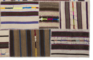 Striped Over Dyed Kilim Patchwork Unique Rug 5'3'' x 7'7'' ft 160 x 230 cm