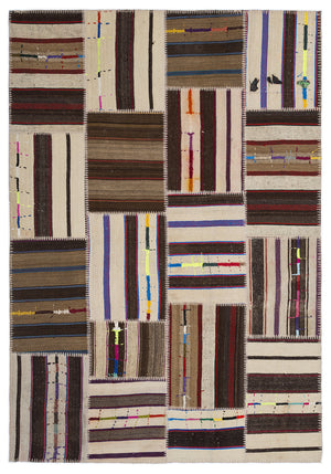 Striped Over Dyed Kilim Patchwork Unique Rug 5'3'' x 7'7'' ft 160 x 230 cm