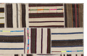 Striped Over Dyed Kilim Patchwork Unique Rug 5'3'' x 7'7'' ft 160 x 230 cm