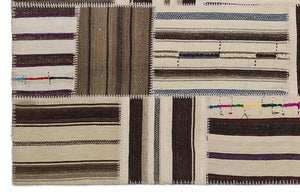 Striped Over Dyed Kilim Patchwork Unique Rug 5'3'' x 7'7'' ft 160 x 230 cm