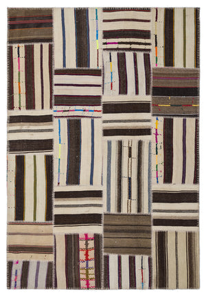 Striped Over Dyed Kilim Patchwork Unique Rug 5'3'' x 7'7'' ft 160 x 230 cm