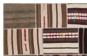Striped Over Dyed Kilim Patchwork Unique Rug 5'3'' x 7'7'' ft 160 x 230 cm