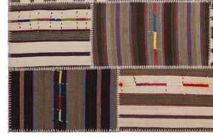 Striped Over Dyed Kilim Patchwork Unique Rug 5'3'' x 7'7'' ft 160 x 230 cm