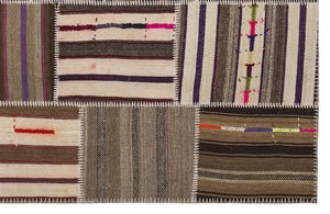 Striped Over Dyed Kilim Patchwork Unique Rug 5'3'' x 7'7'' ft 160 x 230 cm