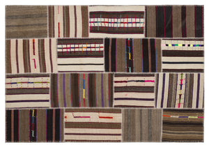 Striped Over Dyed Kilim Patchwork Unique Rug 5'3'' x 7'7'' ft 160 x 230 cm